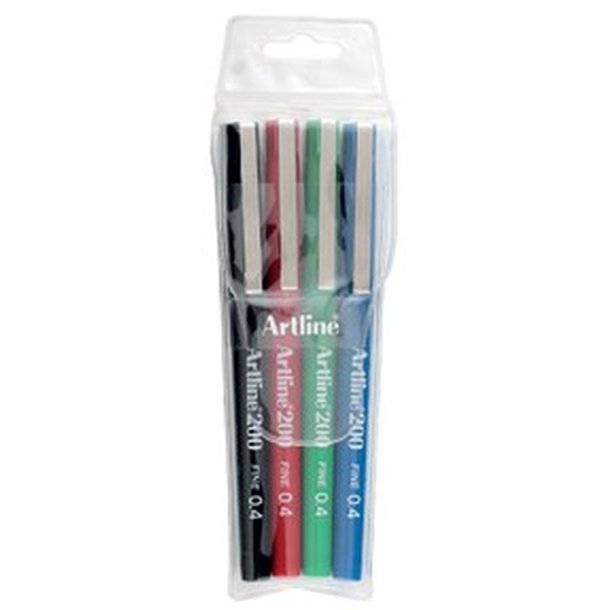 Artline Fineliner 200 - forstrket fiber Spids - 0,4 mm - st med 4 farver