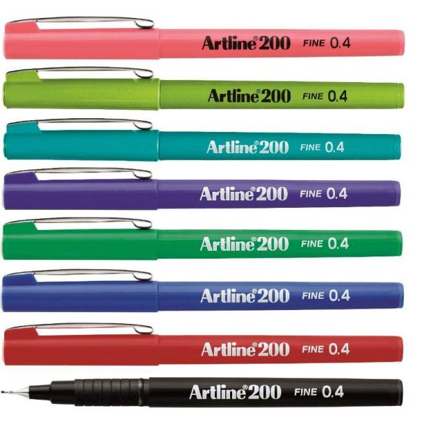 Artline Fineliner 200 - forstrket fiber Spids - 0,4 mm - st med 8 farver