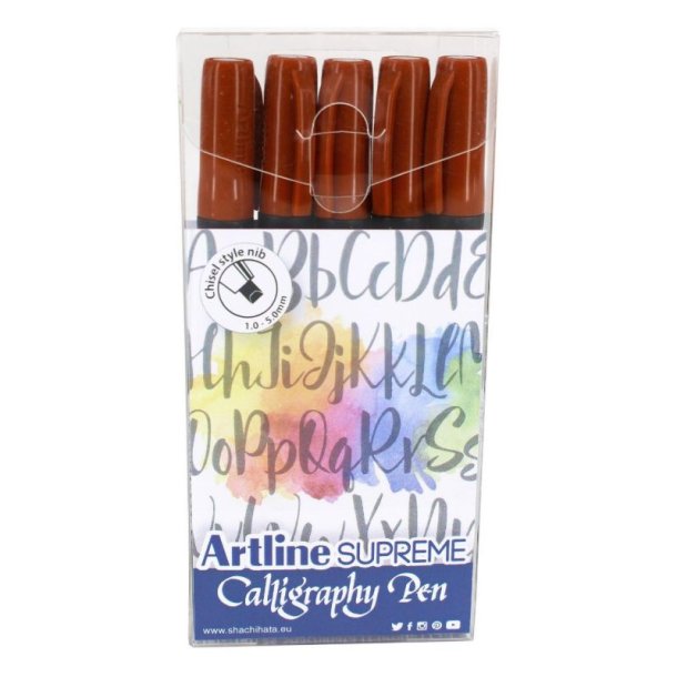 Artline Supreme Kalligrafi pen - fiber Spids - st med 5 stk. - 1,0/2,0/3,0/4,0/5,0 mm - brun