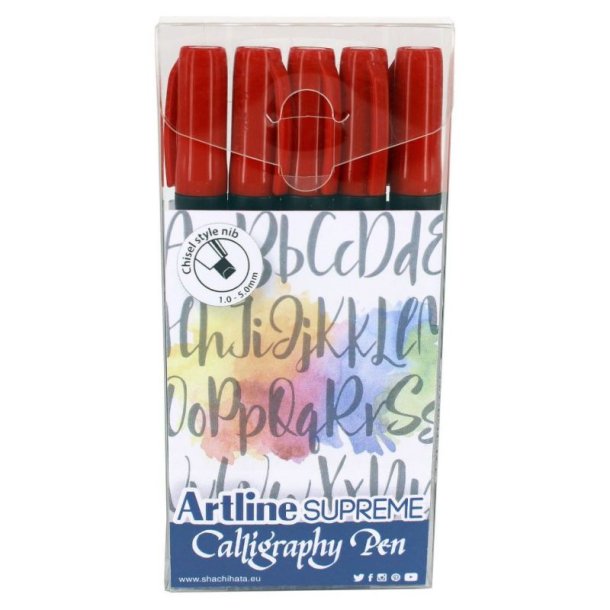 Artline Supreme Kalligrafi pen - fiber Spids - st med 5 stk. - 1,0/2,0/3,0/4,0/5,0 mm - rd