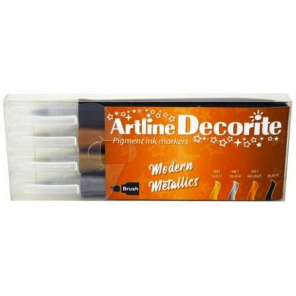 Artline Decorite brush - Modern metallic - brste Spids - st med 4 farver