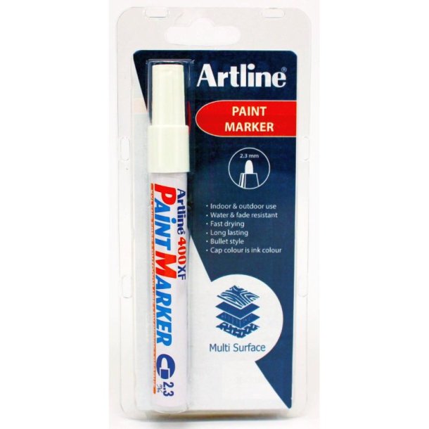 Artline permanent Paint Marker 400XF - rund Spids - 2,3 mm - hvid - Blister pack