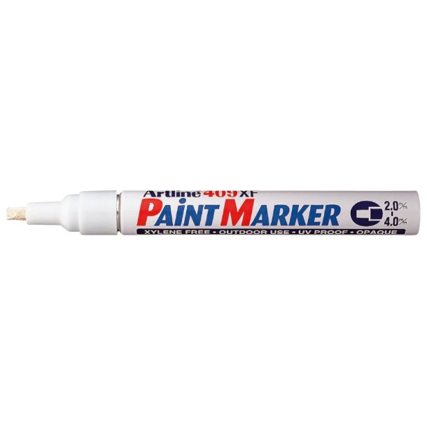 Artline permanent Paint Marker 409XF - chisel Spids - 2-4 mm - hvid