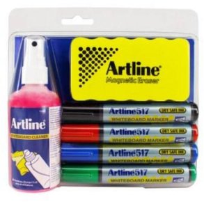 Artline Whiteboard startst - 4 markers - tavlevisker - rensespray