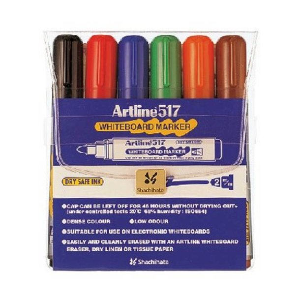 Artline Whiteboard Pen 517 - rund Spids - 3,0 mm - st med 6 farver