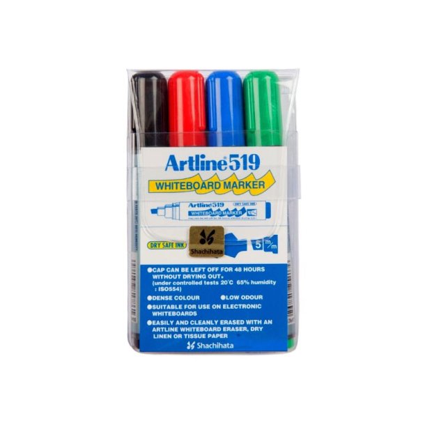 Artline Whiteboard Pen 519 - chisel Spids - 2,0-5,0 mm - st med 4 farver