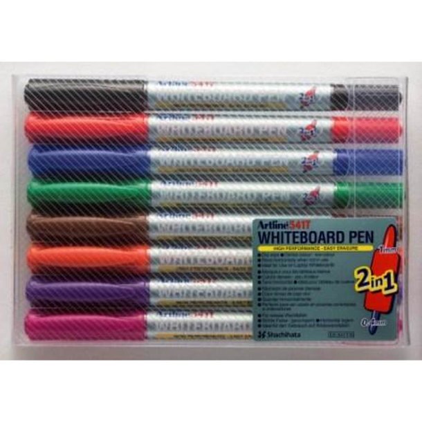 Artline Whiteboard Pen 541T - rund Spids - 2-i-1 - 0,4 + 1,0 mm - st med 8 farver