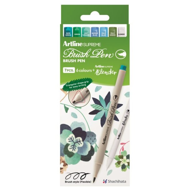 Artline Supreme Pensel Pen &ndash; Botanisk, 7 stk