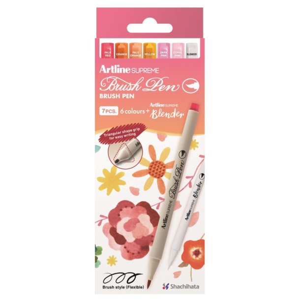 Artline Supreme Pensel Pen &ndash; Blomster, 7 stk