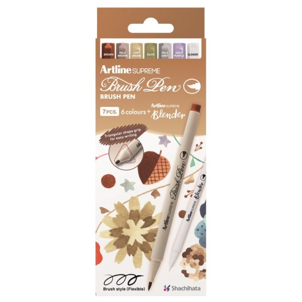 Artline Supreme Pensel Pen &ndash; Jorden, 7 stk
