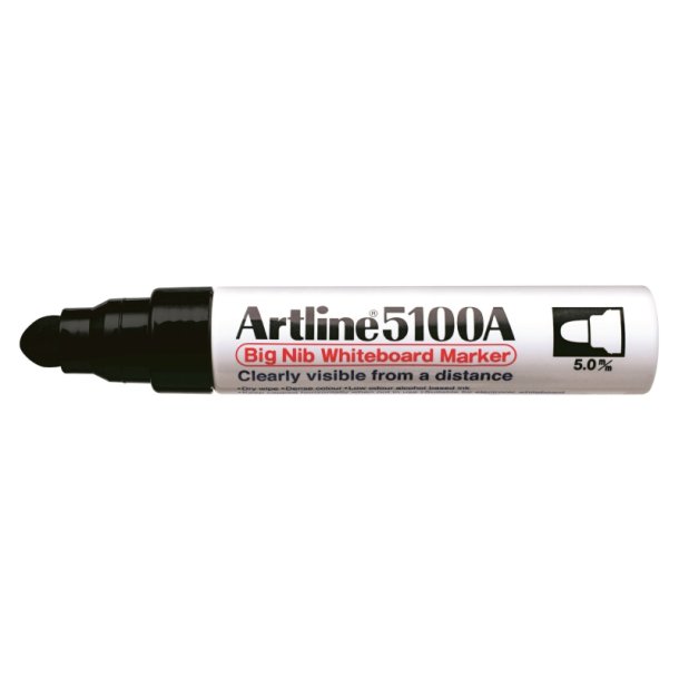 Artline Whiteboard Pen 5100A - ekstra Stor rund Spids - 5,0 mm - sort