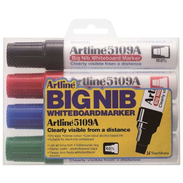 Artline Whiteboard Pen 5109A - ekstra stor skr chisel Spids - 10,0 mm - st med 4 farver