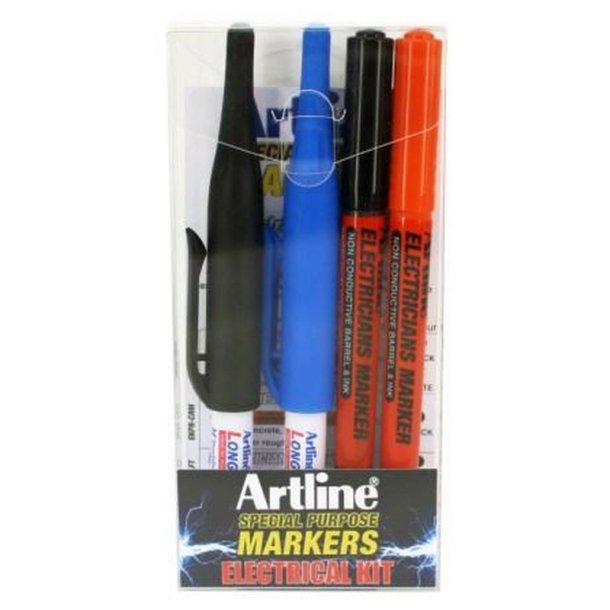 Artline Elektriker marker kit - Elektriker sort, Elektriker rd, lang Spids sort, og lang Spids bl