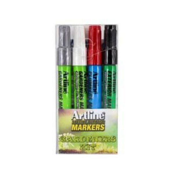 Artline gartner marker kit - 1xudendrs sort, 1xVVS rd og 1xgartner hvid og 1xgartner Slv.