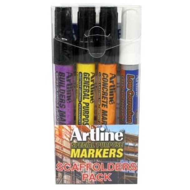 Artline Stillads marker Kit - udendrs sort, beton sort, Bygherre sort, Lav korrosion hvid.