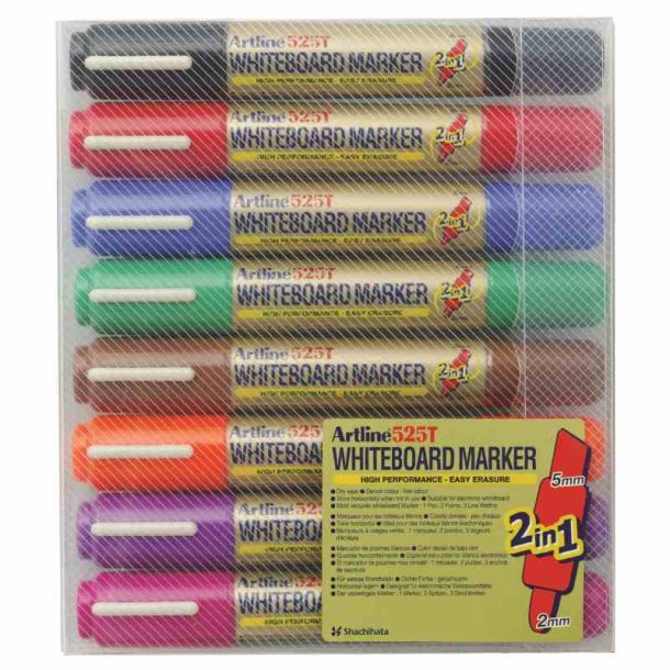 Artline whiteboard marker 2-i-1 8-s�t assorterede farver