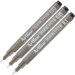 Artline 233 fineliner drawing pen - 3 stk. sorte tekniske tegnepenne