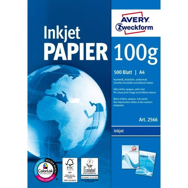 Avery kopipapir - A4 - Bright hvid -100g - FSC - 500 ark pr. pakke