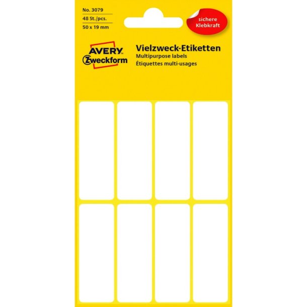 Avery etiketter - hvide p ark - 50,0mmx19,0mm - 48 etiketter - Permanent klbende