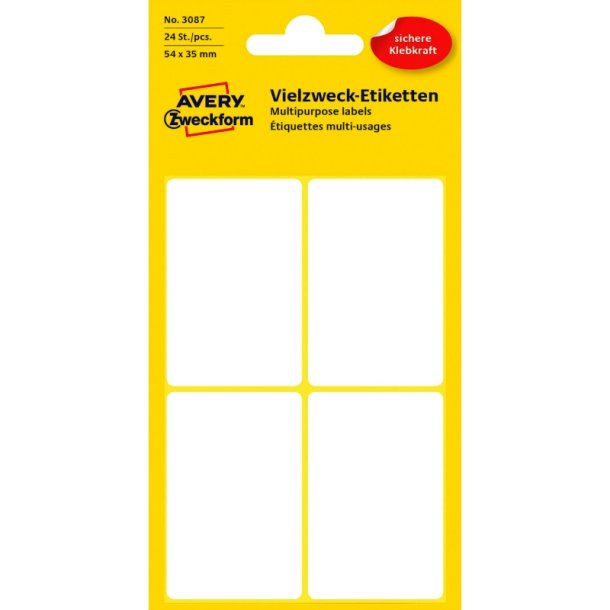 Avery etiketter - hvide p ark - 54,0mmx35,0mm - 24 etiketter - Permanent klbende