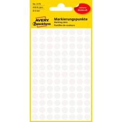 Avery 3175 runde selvklbende etiketter p ark - 8 mm - 416 perm. hvide etiketter