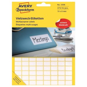 Avery etiketter - hvide p ark - 13,0mmx8,0mm - 3712 etiketter - Permanent klbende