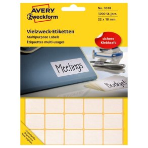 Avery etiketter - hvide p ark - 22,0mmx18,0mm - 1200 etiketter - Permanent klbende