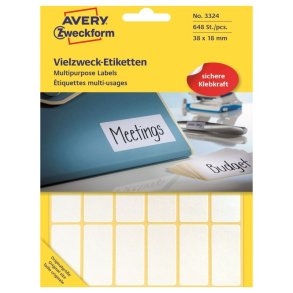 Avery etiketter - hvide p ark - 38,0mmx18,0mm - 648 etiketter - Permanent klbende