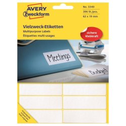 Avery etiketter - hvide p ark - 62,0mmx19,0mm - 392 etiketter - Permanent klbende