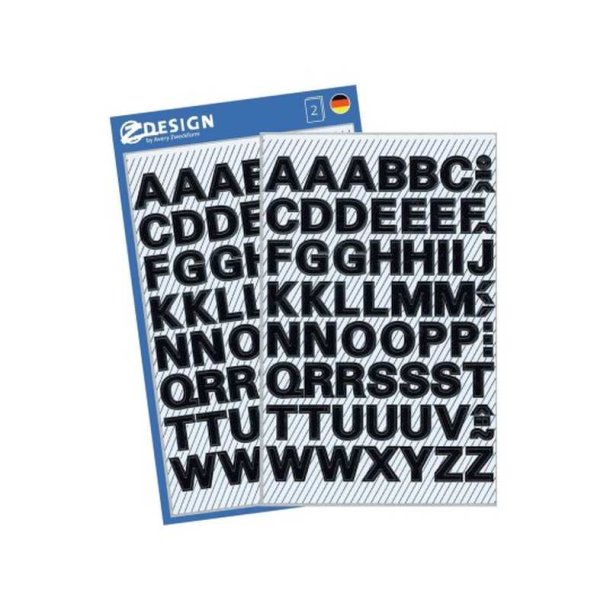 Avery bogstaver - A-Z - Selvklbende - 9,5mm - vejrbestandige - sort - 2 ark - i alt 130 stickers