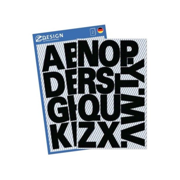 Avery bogstaver - A-Z - selvklbende - 25mm - sort - 2 ark - 30 stickers