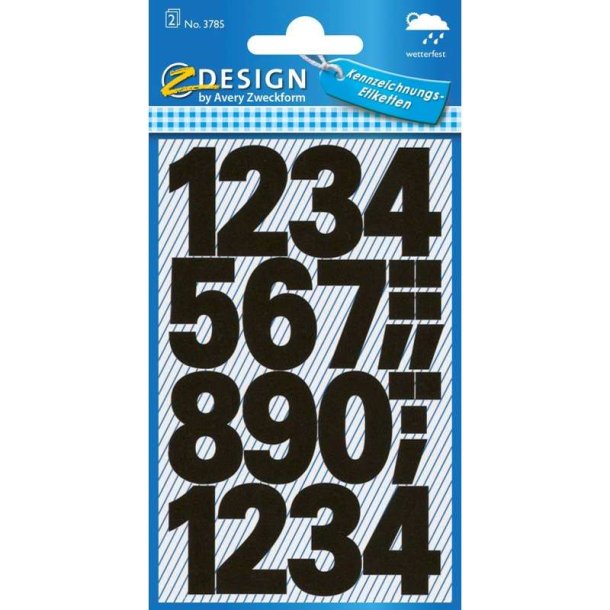 Avery tal - 0-9 - selvklbende - 25mm - sort - 2 ark - 48 stickers