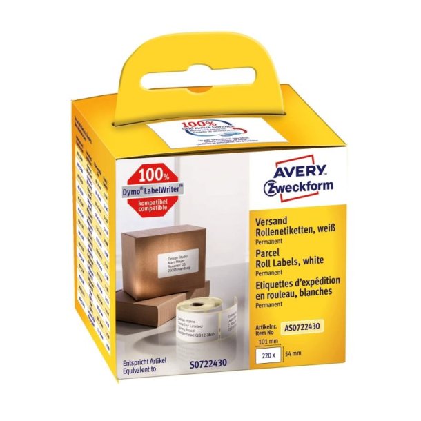 Avery adresseetiketter - p rulle - 101,0mmx54,0mm - 1 rulle - 220 hvide etiketter