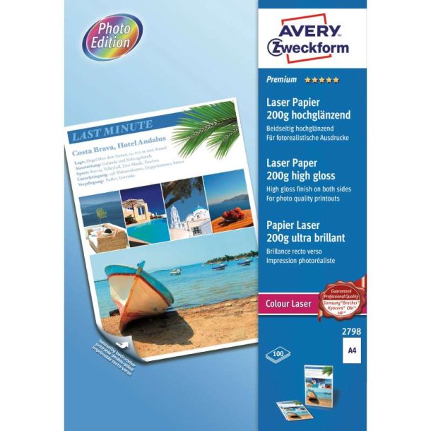 Avery Fotopapir - A4 - glossy - Dobbeltsidet - Laser - 200g - 100 ark