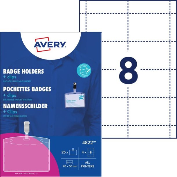 Avery Navneskilteholder - m/klips - 60x90 mm - 25 stk.