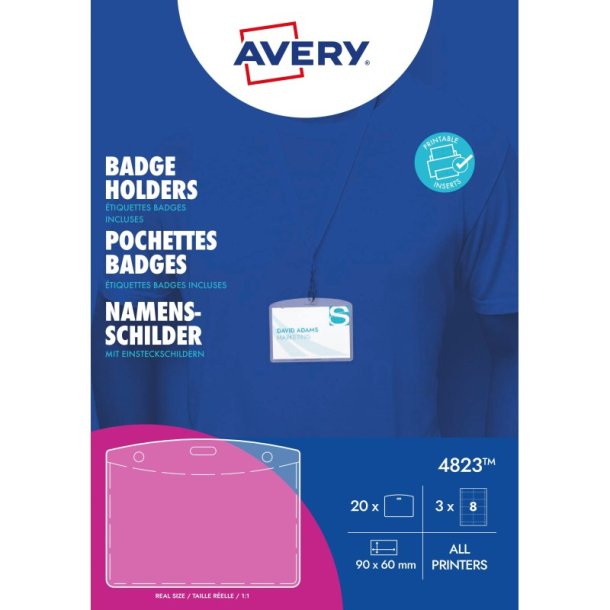 Avery Navneskilteholder - m/indstik - 60x90 mm - 20 stk. + 24 indstik