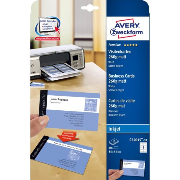 Avery Visitkort - mat - 260g - 85x54 - Inkjet - 80 stk.