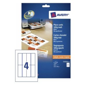 Avery Bordkort - 185g - 110x40 mm - hvid - 200 stk.