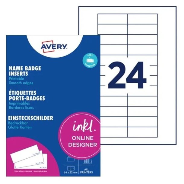 Avery Navneskilte-indstik - Badgepoint 20 - 64x22 mm - 240 stk.