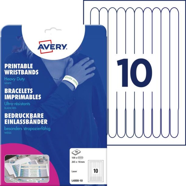 Avery Festivalarmb�nd - printbar - hvid - 265x18 mm - 100 stk.