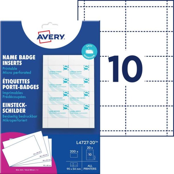 Avery Navneskilte-indstik - 54x90 mm - 200 stk.