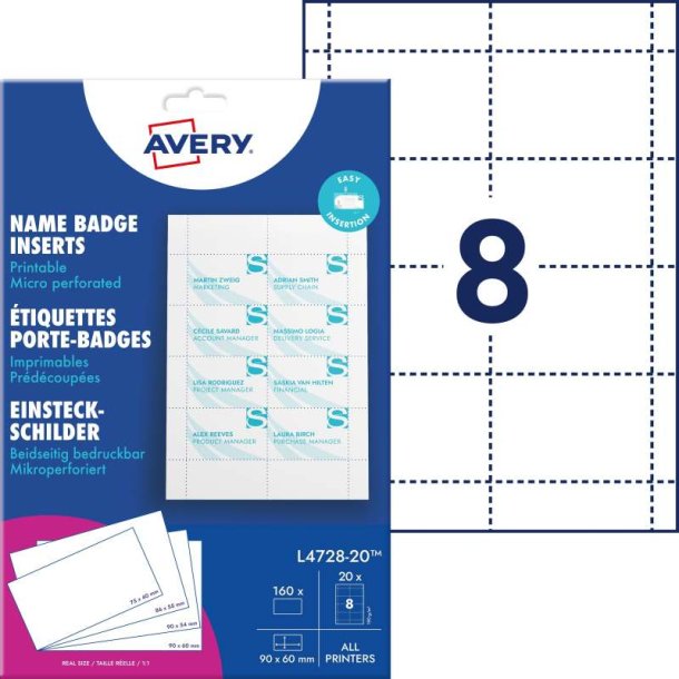 Avery Navneskilte-indstik - 60x90 mm - 160 stk.