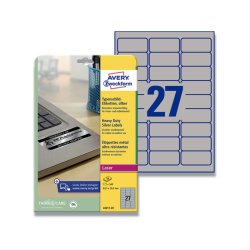 Avery etiketter - slv p A4 - 63,5mx29,6mm - 540 etiketter - ekstra strke Polyester