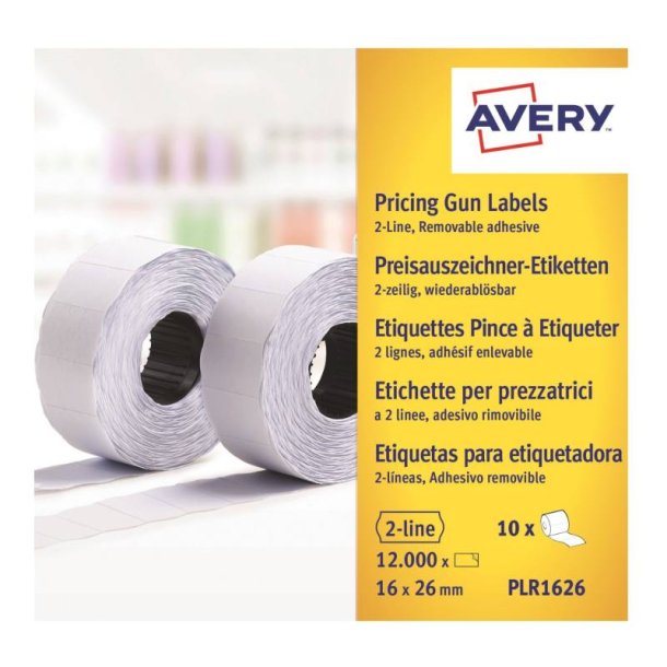 Avery prism�rker aftagelige - 26x16mm - 10 ruller med 1200 hvide