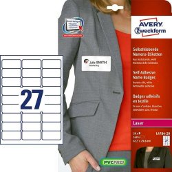 Avery navneetiketter - p A4 ark - 63,5x29,6mm - 540 etiketter - selvklbende tj navneskilte
