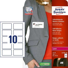 Avery navneetiketter - p A4 ark - 80x50mm - 200 etiketter - selvklbende tj navneskilte
