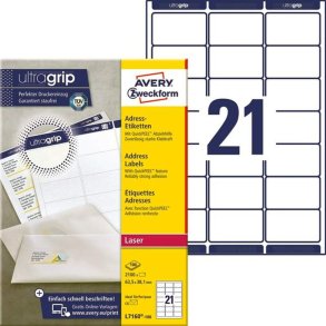 Avery Adresseetiketter - p A4 ark - 63,5mmx38,1mm - 2100 etiketter - Permanente QP+UG