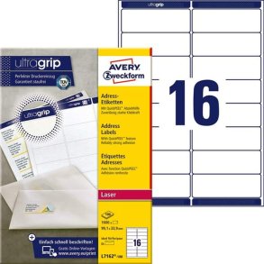 Avery Adresseetiketter - p A4 ark - 99,1mmx33,9mm - 1600 etiketter - Permanente QP+UG
