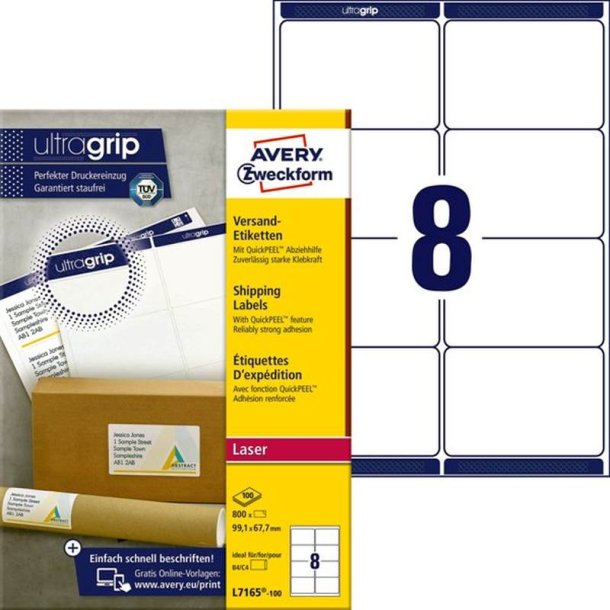 Avery Adresseetiketter - p A4 ark<br>99,1mmx67,7mm - 800 etiketter<br>Permanente QP+UG