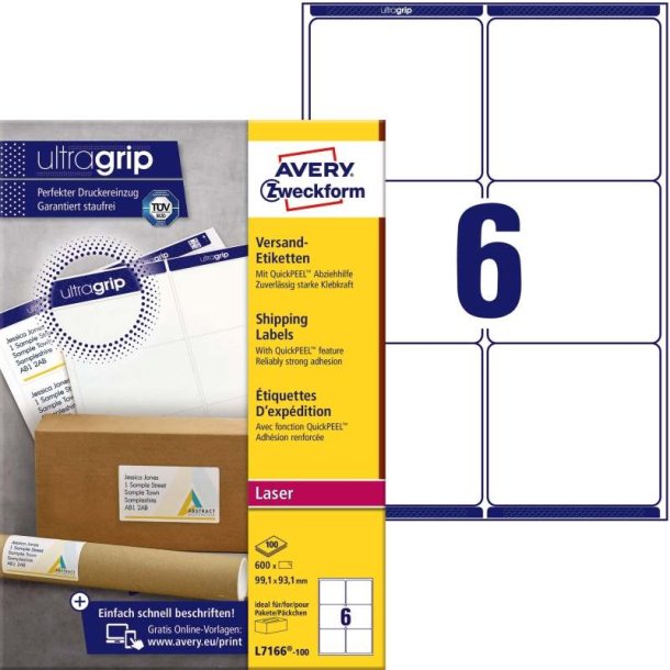 Avery Adresseetiketter - p A4 ark<br>99,1mmx93,1mm - 600 etiketter<br>Permanente QP+UG